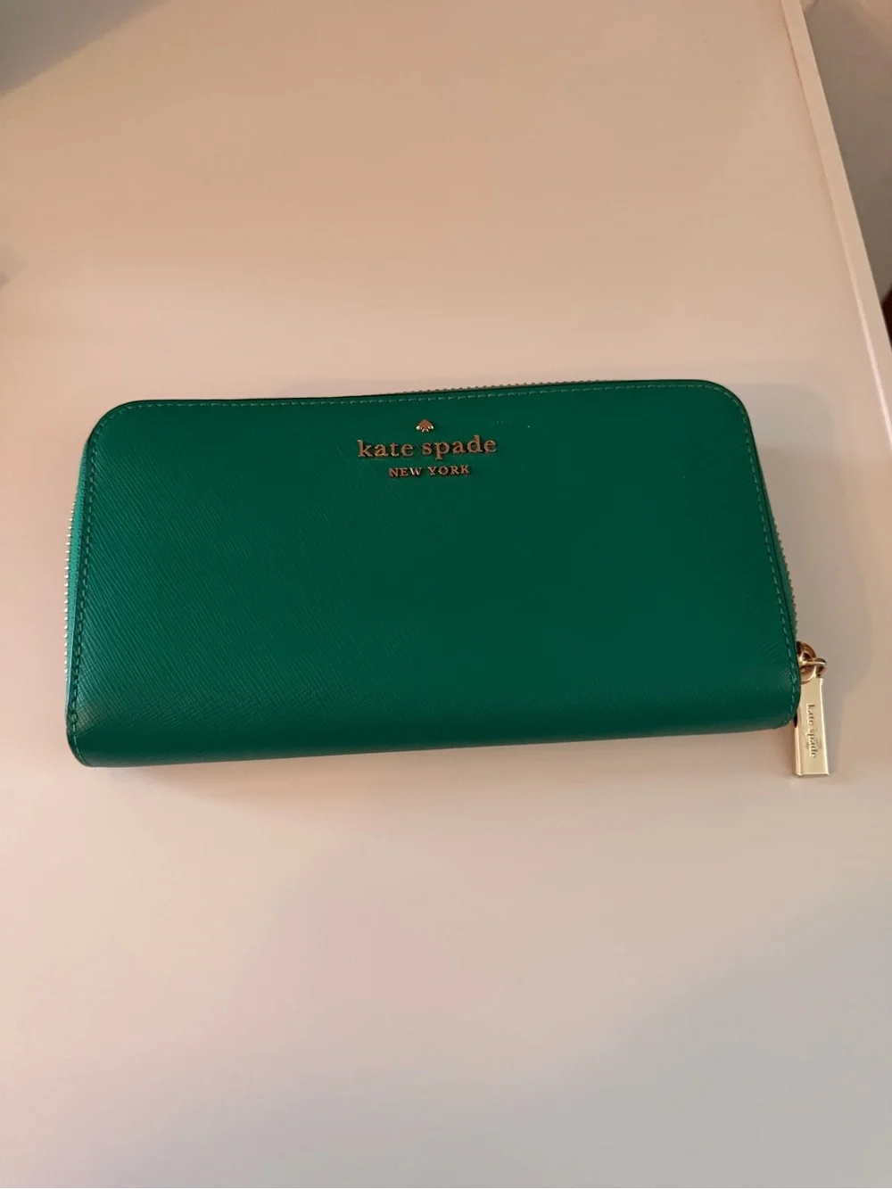 kate spade Green Zip-Around Saffiano Wallet with Gold Hardware